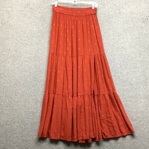 Prairie Maxi Skirt Side Slit Festival Bohemian Shimmer Size L Orange/Red Beachy